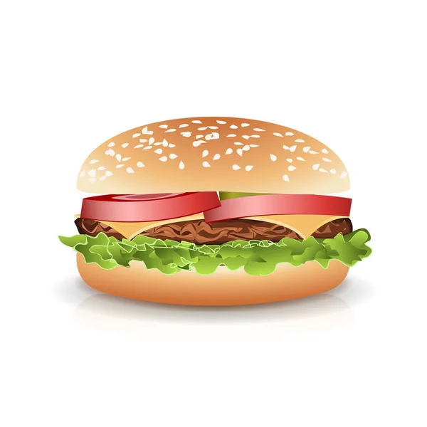 Fast Food Realistic Popular Burger Vector. Photo Realistic Illustration Of The Double Cheeseburger Isolated On White Background. — Stock Vector