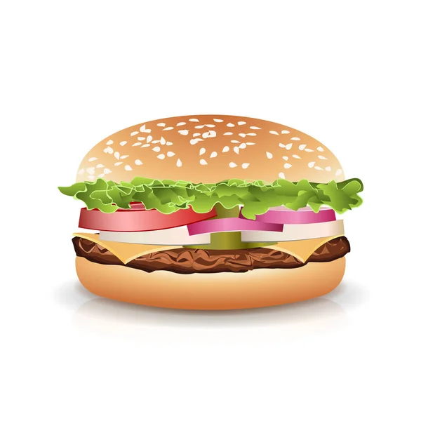 Fast food realistico popolare hamburger vettoriale. Foto realistica illustrazione del doppio cheeseburger isolato su sfondo bianco . — Vettoriale Stock