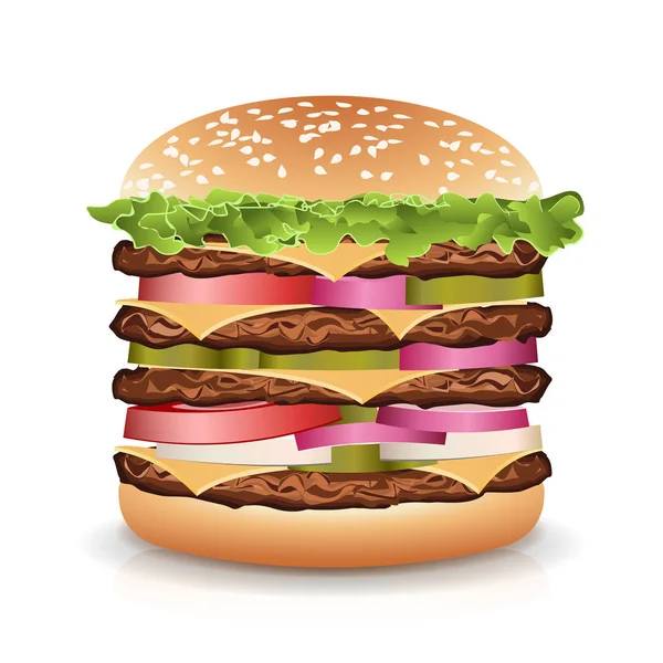 Fast Food realistiska Burger vektor. Big Burger-ikonen — Stock vektor