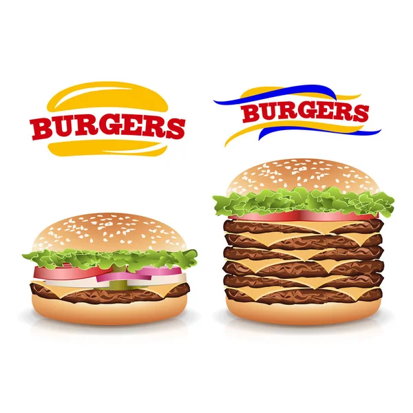 Fast Food realistischer Burger-Vektor. Schöne realistische Ikonen des Fast Food setzen — Stockvektor