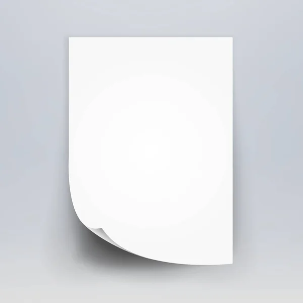 Vector de lienzo de papel blanco en blanco 3d. White Blank Office Paper Mock Up Aislado sobre fondo gris. Folded hoja realista de papel Mock Up A4 . — Vector de stock