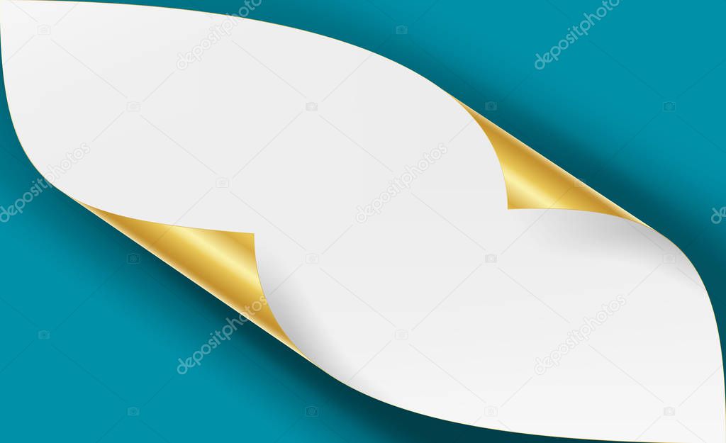 Curled Metallic Corner Vector. Realistic Paper With Soft Shadow Mock Up Close Up Isolated.