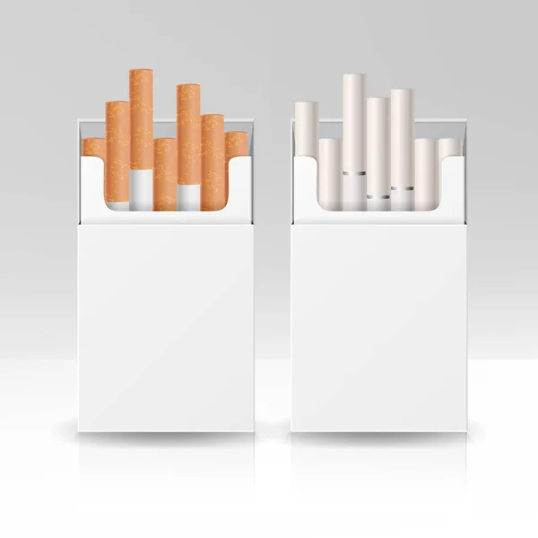 Caixa de pacote de pacote em branco de cigarros modelo de vetor 3D para design. Pacote Aberto de cigarros isolados —  Vetores de Stock
