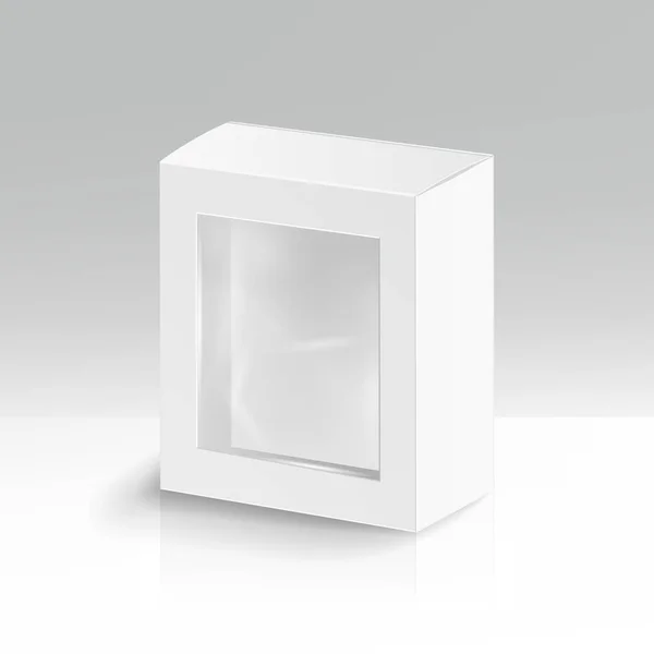 Vector rectángulo blanco de cartón en blanco. Ilustración aislada 3D realista. Sombra suave — Archivo Imágenes Vectoriales