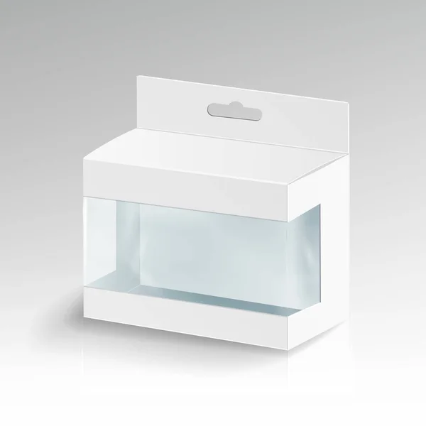 Vector rectángulo blanco de cartón en blanco. Ilustración de caja de cartón del paquete vacío 3d — Vector de stock