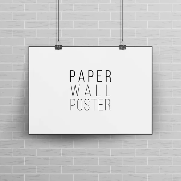 White Blank Paper Wall Poster Mock up Template Vector. 3D Realistic Illustration With Shadow. Brick Wall.