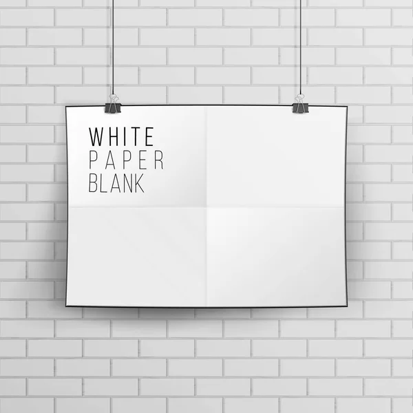 White Blank Paper Wall Poster Mock up Template Vector. Ilustração realista. Parede de tijolo . — Vetor de Stock