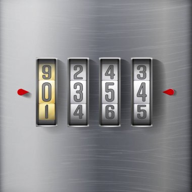 Şifreli kilit, gerçekçi Metal vektör çizim. Emanet gösterim amacıyla. Güvenlik kavramı. Metal çelik kilit güvenlik ve gizlilik için numara kodu ile. Koruma kavramı