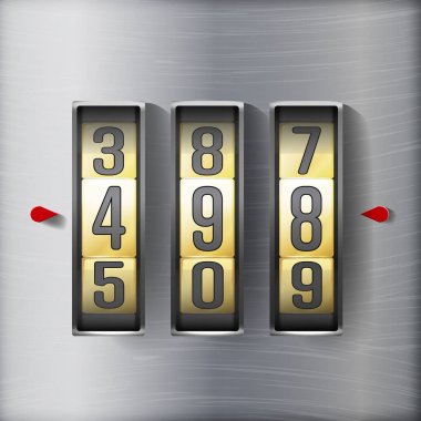 Şifreli kilit, gerçekçi Metal vektör çizim. Emanet gösterim amacıyla. Güvenlik kavramı. Metal çelik kilit güvenlik ve gizlilik için numara kodu ile. Koruma kavramı