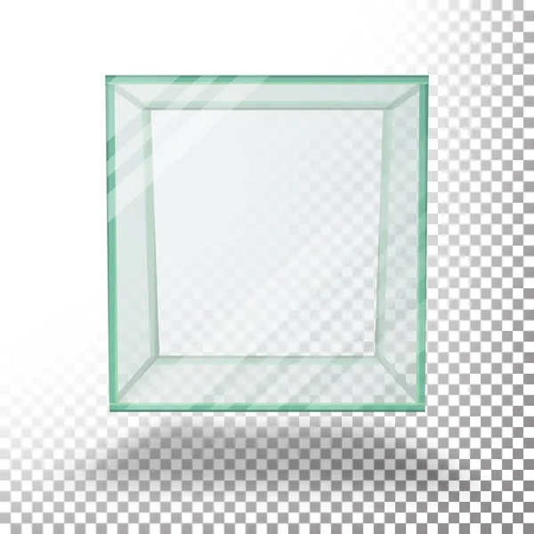 Vetor de cubo de caixa de vidro transparente vazio. Isolado em folha quadriculada transparente . —  Vetores de Stock