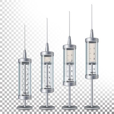 Cam tıbbi şırınga izole vektör. Enjeksiyon için boş gerçekçi şırınga