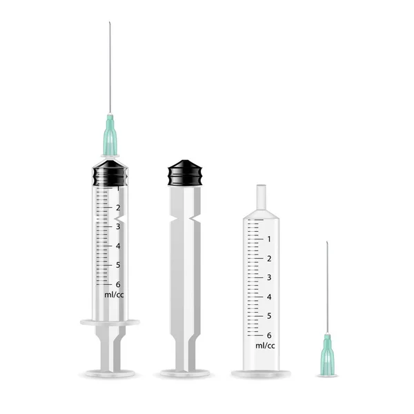 Vector Plastic Medical Syringe Isolated 3d Realistic Illustration — Stock Vector