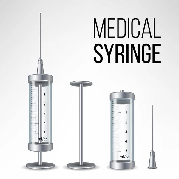 Glass Medical Syringe Isolated Vector. Empty Realistic Syringe For Injection Stock Vector Image