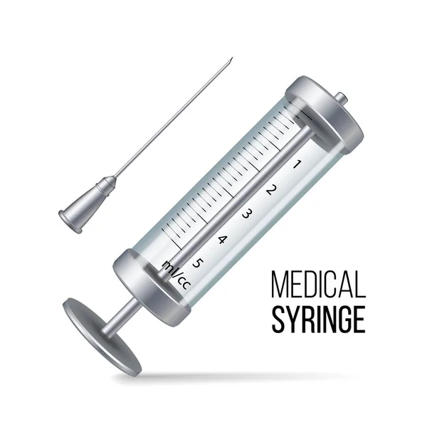 Seringa médica de vidro Vetor isolado. 3d ilustração realista. Contexto transparente . —  Vetores de Stock