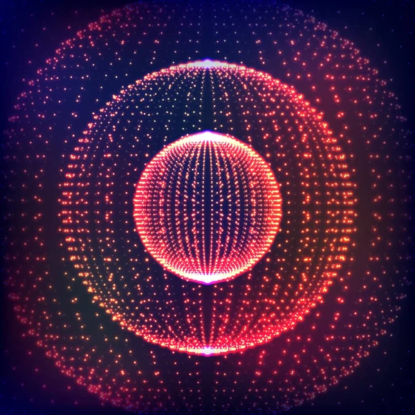 抽象的なベクトルの歪んだ球。光る粒子球の爆発。抽象世界グリッド。球の図。3 d グリッド デザイン。技術コンセプト。ベクトル図. — ストックベクタ