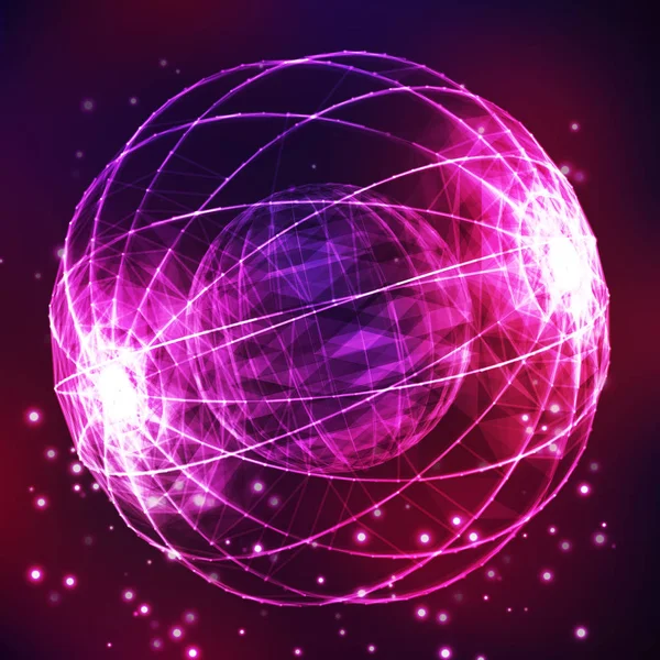 Sfera este formată din triunghiuri și linii. Global Digital Connection. Globe Grid abstract. Wireframe Illustration. 3D Grid Design. O reţea strălucitoare. Stilul tehnologiei 3D. Rețele - Globe Design . — Vector de stoc