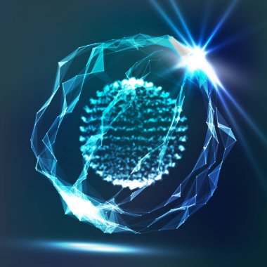 Splash parçacıkları içeren bir dizi. Nokta dizi ve çizgiler. Parlayan noktalı resim, 3d vektör çizim ile dijital arka plan.