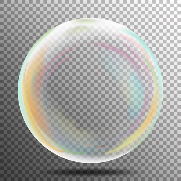 Multicolored Transparent Soap Bubble On A Plaid Background. Vector Illustration
