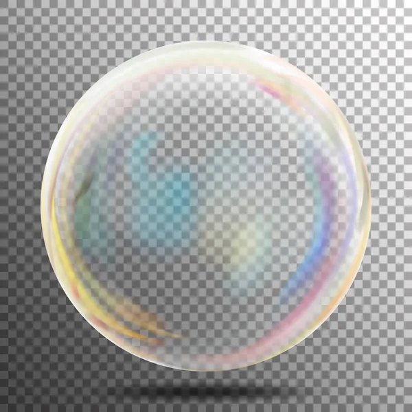 Bolla di sapone. Bolla realistica trasparente con riflessione arcobaleno. Pronto ad applicare al vostro disegno. Vedere attraverso l'elemento. Illustrazione vettoriale . — Vettoriale Stock