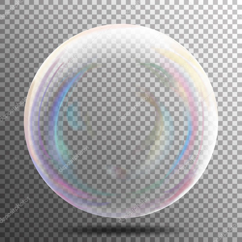 Air Bubble. Glow White Transparent Bubble With Light Transparent Shadow And Reflection, Shiny Sphere. Vector Illustration