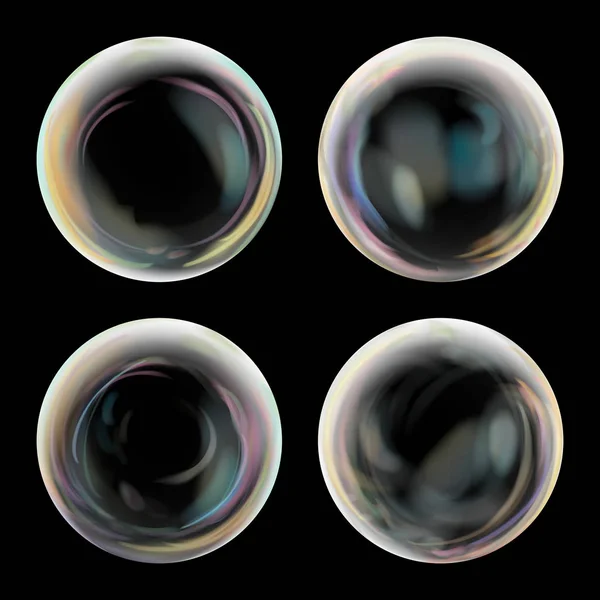 Прозрачный мыльный пузырь. Чёрный фон. Реалистичная векторная иллюстрация — стоковый вектор