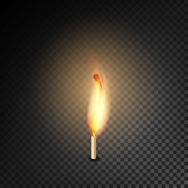 Realistic Burning Match Vector. Partido ardiente en el fondo de la rejilla de transparencia — Vector de stock