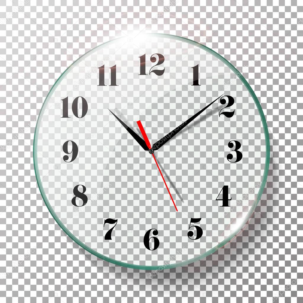 Realistic Wall Clocks Set Vector Illustration. Wall Office Clock With
