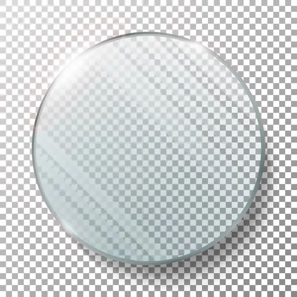 Transparent runda cirkeln vektor realistisk Illustration. Glas tallrik håna upp eller plast Banner. Isolerade på rutig bakgrund. Med reflektion och skugga. Foto realistisk — Stock vektor