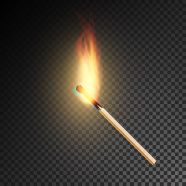Realistic Burning Match Vector. Burning Match On Transparency Grid Background clipart