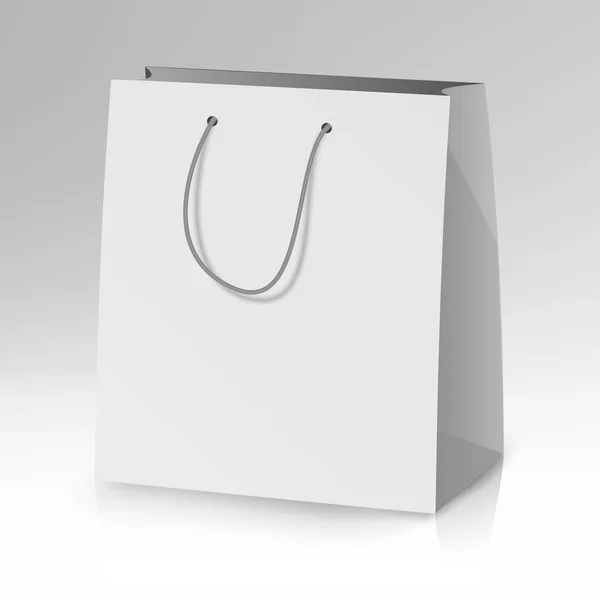 Λευκό χαρτί τσάντα πρότυπο διάνυσμα. Ρεαλιστική δώρο τσάντα εικονογράφηση — Διανυσματικό Αρχείο