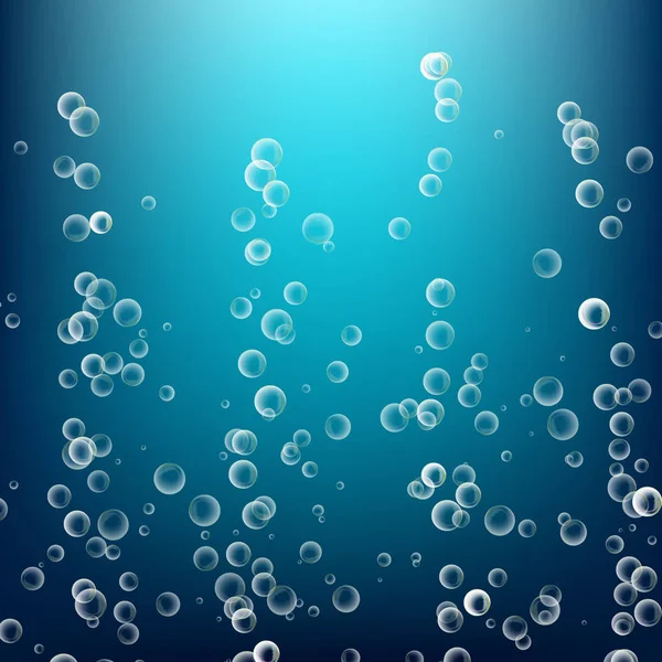 Su kabarcıkları. 3D gerçekçi derin su kabarcıkları. Daire ve sıvı, tasarım ışık. — Stok Vektör