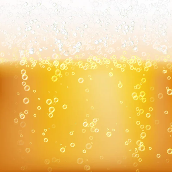 Textura de fondo de cerveza con espuma y vubbles. Macro de cerveza refrescante. Ilustración vectorial — Vector de stock