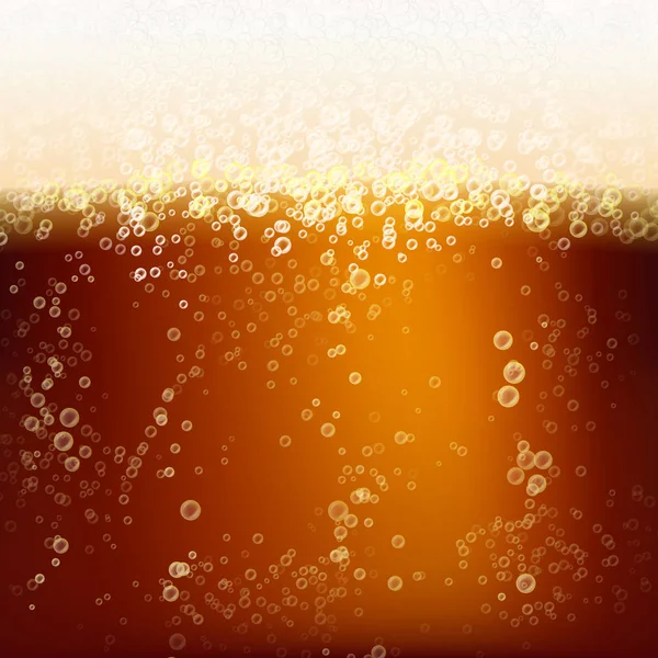 Textura de fondo de cerveza con espuma y vubbles. Macro de cerveza refrescante. Ilustración vectorial — Vector de stock