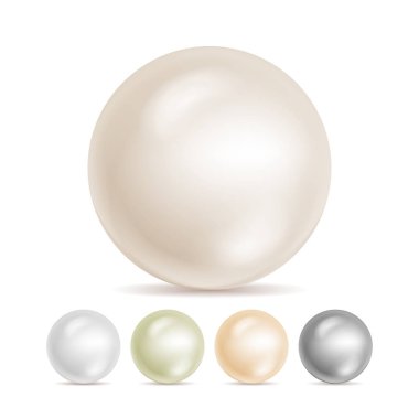Realistic Pearls Isolated Vector. Set 3d Shiny Oyster Pearl Ball For Luxury Accessories. Sphere Shiny Sea Pearl Illustration clipart