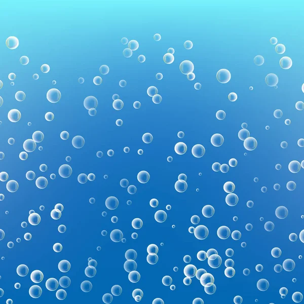 Water met Bubbles op Blue Ocean achtergrond. Duidelijk zeepachtige glanzend. Vectorillustratie — Stockvector