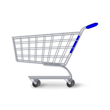 Süpermarket alışveriş sepeti vektör. Beyaz arka plan üzerinde izole yan boş alışveriş sepeti görüntüle.