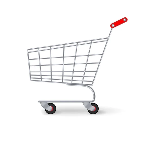 Supermercado Shopping Cart Vector. Trole clássico vazio do carro do cromo ou cesta isolada — Vetor de Stock