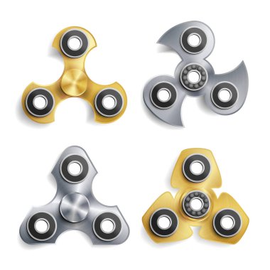 El Spinner oyuncak seti. İplik makinası. Döndürme. Parmak Spinner stres, anksiyete Rölyef oyuncak kıpır. Vektör çizim