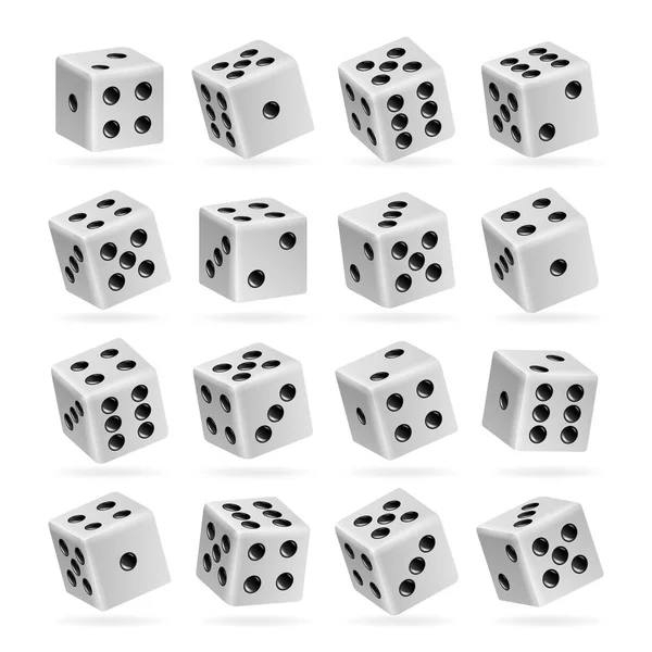 Spelen dobbelstenen Vector Set. 3D-realistische kubussen met Dot nummers. Goed voor het afspelen van boord Casino spel. Geïsoleerd op wit. Aantal dobbelstenen rollen — Stockvector