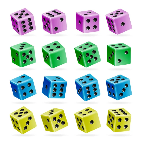 Jeu de dés vectoriels. Cubes réalistes 3d avec des numéros de point. Bon pour jouer au jeu de casino de plateau. Isolé sur Blanc. Ensemble de rouleaux de dés — Image vectorielle