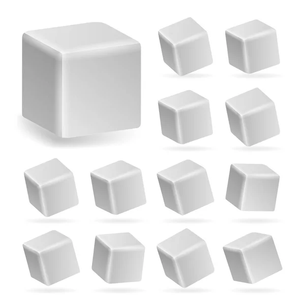 Blanc cube 3d Set vecteur. Modèles de perspective d'un cube isolé sur blanc — Image vectorielle