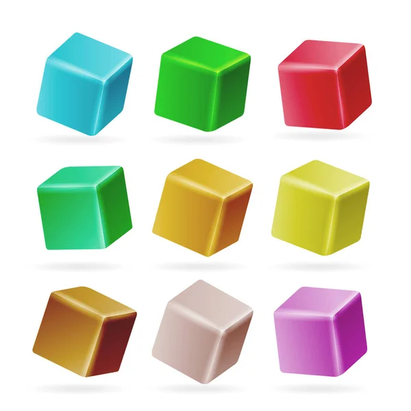 Cubo colorido 3D Set Vector. Modelos Vazios Perspectivos de um Cubo Isolado em Branco. Brincando brinquedos infantis — Vetor de Stock