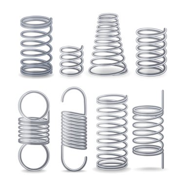 Sarmal esnek kablo. Sıkıştırma, gerginlik ve burulma yaylar. Esnek Metal Tel parçaları ayarlayın. Farklı esnek sarmal öğeleri.