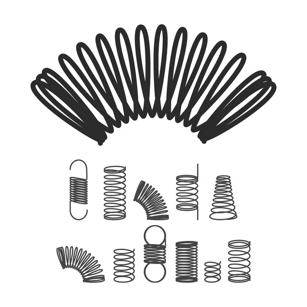 Metal Spiral Flexible Wire Elastic Spring. Vector Isolated Icon Set — Stock Vector