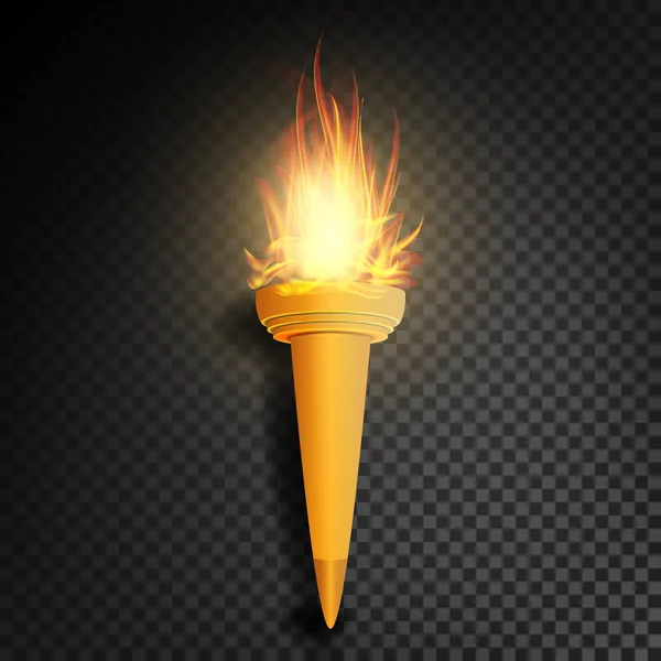 Antorcha con llama. Quema en el fondo oscuro transparente Antorcha realista con llama. Ilustración vectorial — Archivo Imágenes Vectoriales