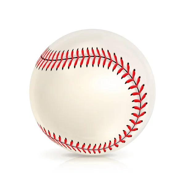 Pelota de cuero de béisbol aislada en blanco. Pelota base de Softball. Icono realista del béisbol. Ilustración vectorial — Archivo Imágenes Vectoriales