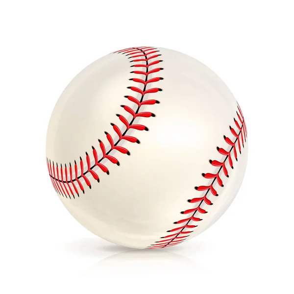 Pelota de cuero de béisbol primer plano aislado en blanco. Icono realista del béisbol. Ilustración vectorial — Archivo Imágenes Vectoriales