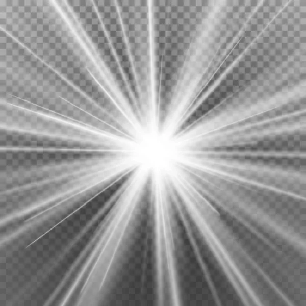 Efecto especial de destello de luz. Imagen abstracta de la llamarada de iluminación. Aislado sobre fondo transparente. Ilustración vectorial — Vector de stock