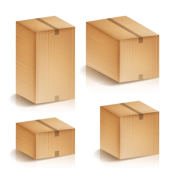 Realistische Pappkartons stellen isolierte Vektorillustrationen dar. Lieferboxen aus Karton Set. — Stockvektor