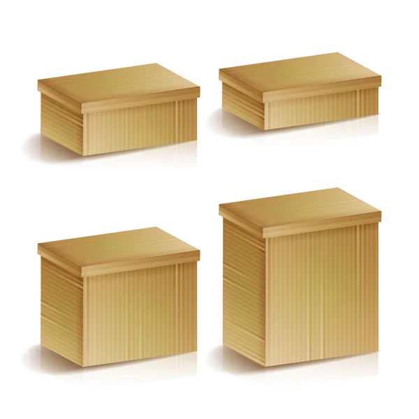 Conjunto de cajas de cartón realistas Ilustración vectorial aislada. Concepto de entrega y embalaje. Paquete de caja, paquete de almacén, carga de embalaje . — Vector de stock